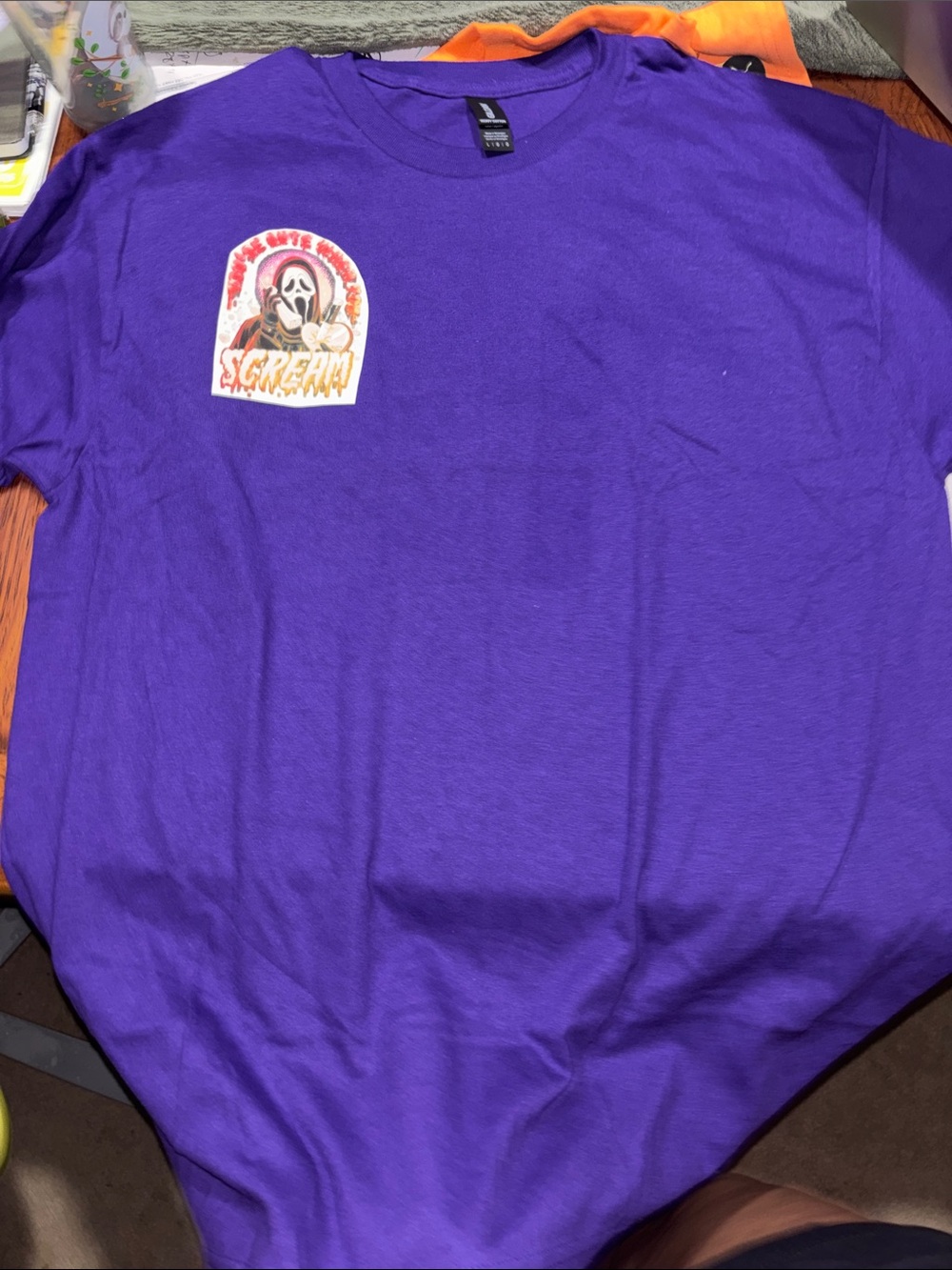 Gildan Purple Short Sleeve Tee with Scream Chest Graphic